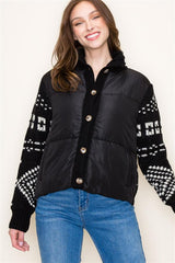PADDED HYBRID AZTEC SWEATER JACKET