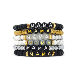 Mama Bracelet Onyx w/Gold Letters