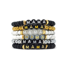 Mama Bracelet Onyx w/Gold Letters