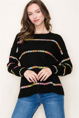 Multi Color Stitch Stripped Sweater