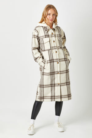 Twofer Hoodie Plaid Long Jacket