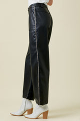 Piping Faux Leather Trousers