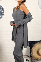 Women Thermal Tank Long Pants and Cardigan SET