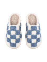 CHECKERED PRINT FLEECE SLIPPER | BLUE