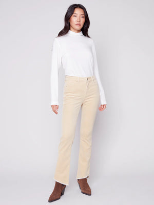 Bootcut Corduroy Pants with Asymmetrical Fringed Hem