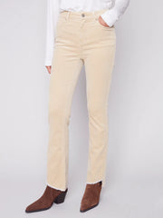 Bootcut Corduroy Pants with Asymmetrical Fringed Hem