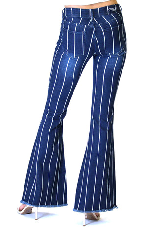 Stripe Mid Rise Flare Jeans
