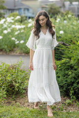 LACE TRIM SHORT SLEEVE MAXI DRESS