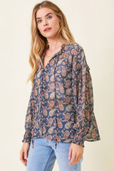 Printed Ruffled Flowy Blouse