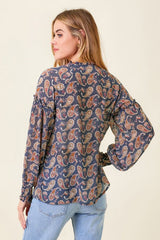 Printed Ruffled Flowy Blouse