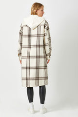 Twofer Hoodie Plaid Long Jacket