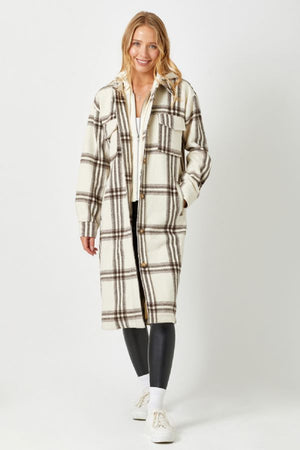 Twofer Hoodie Plaid Long Jacket