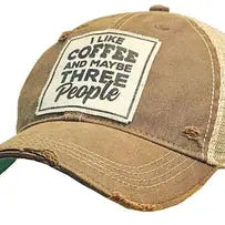 I Like Coffee and Maybe Three People Distressed Trucker Cap