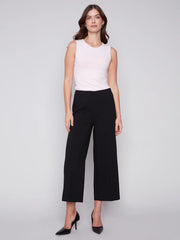 Pants with side zipper and wide leg