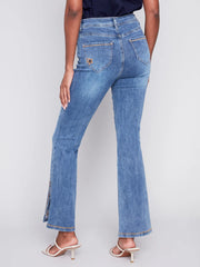 Embroided Split Bell Bottom Denim Pant