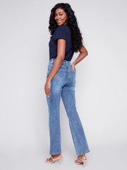 Embroided Split Bell Bottom Denim Pant