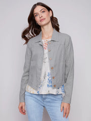 Solid Long Sleeve Button Front Linen Jacket