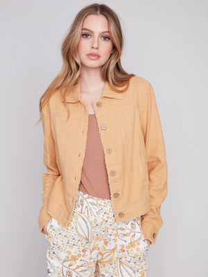 Solid Long Sleeve Button Front Linen Jacket