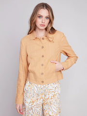 Solid Long Sleeve Button Front Linen Jacket