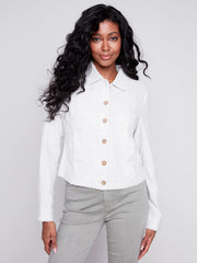 Solid Long Sleeve Button Front Linen Jacket