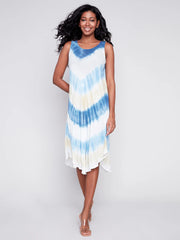 Tie Dye Sleeveless Flare Rayon Dress