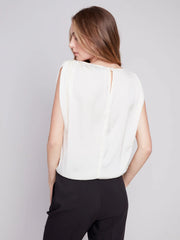 Crewneck Top with Rushed Shoulder & Drawcord at Waist