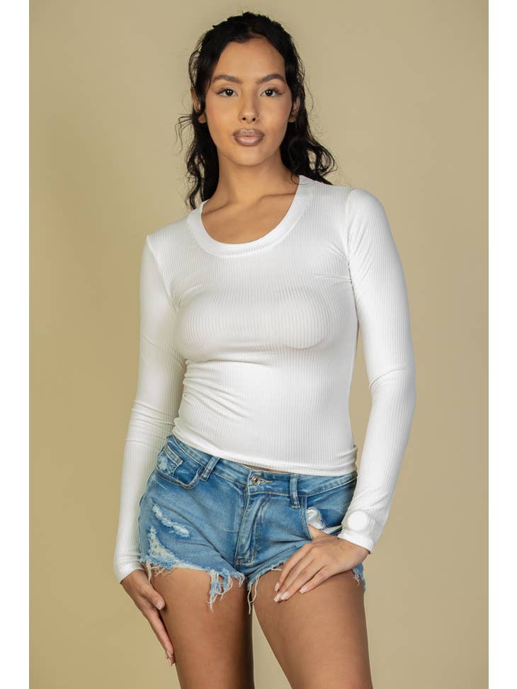White ribbed crew neck top 2025