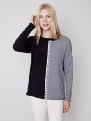 Vertical Color Block Sweater with Stitch Detail