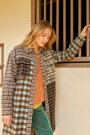 MIXED PLAID LONG JACKET