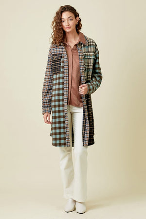 MIXED PLAID LONG JACKET