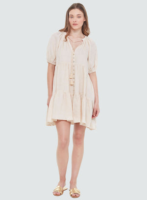 Button Front Tierred Mini Dress