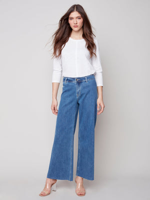 Medium Blue Denim Wide-Leg Pant