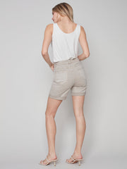 Greige Twill Short W/Folded Hem