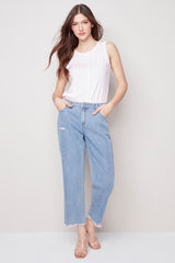 Light Blue Denim Pant w/Pink Colored Rips
