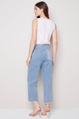 Light Blue Denim Pant w/Pink Colored Rips